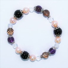 7" 橡筋手鍊配晶石及淡水珍珠