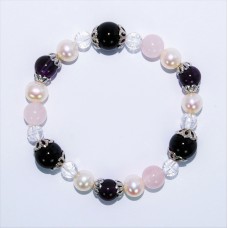 7" 橡筋手鍊配晶石及淡水珍珠