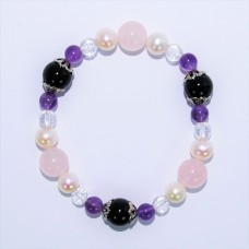 7" 橡筋手鍊配晶石及淡水珍珠