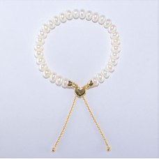 淡水珍珠手鍊配925 銀心形扣 (白色)