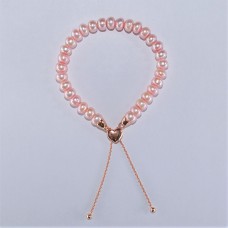 淡水珍珠配925銀心形扣手鍊(粉紅色)