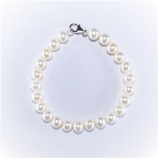 7.5" 7.5-8mm 淡水珍珠白色圓珠手鍊配925銀扣。   
