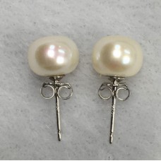 7.5-8mm 淡水珍珠白色面包珠925銀耳環