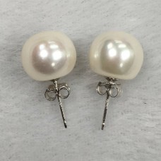 10.5-11mm淡水珍珠白色面包珠925銀耳環