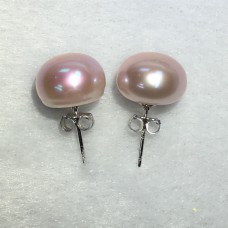 10.5-11mm淡水珍珠粉紅色面包珠925銀耳環