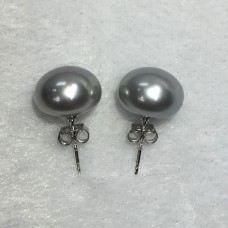 10.5-11mm淡水珍珠激光灰面包珠925銀耳環