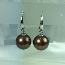 11mm南洋珠正圓(朱古力色)925銀魚勾耳環