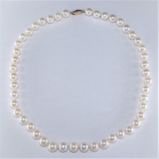 淡水珍珠8-9.5mm白色圓珠項鍊配14K黃金扣