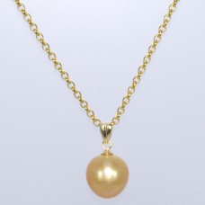 11-12mm 金色南洋珍珠18K黃金吊咀配18K黃金意大利項鍊